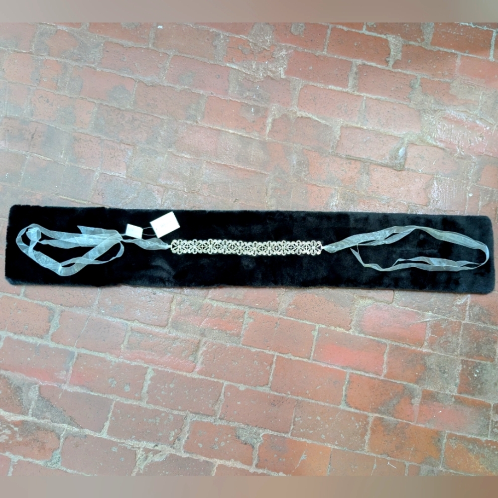 David's Bridal Silver Ribbon Crystal Embellished Bridal Belt